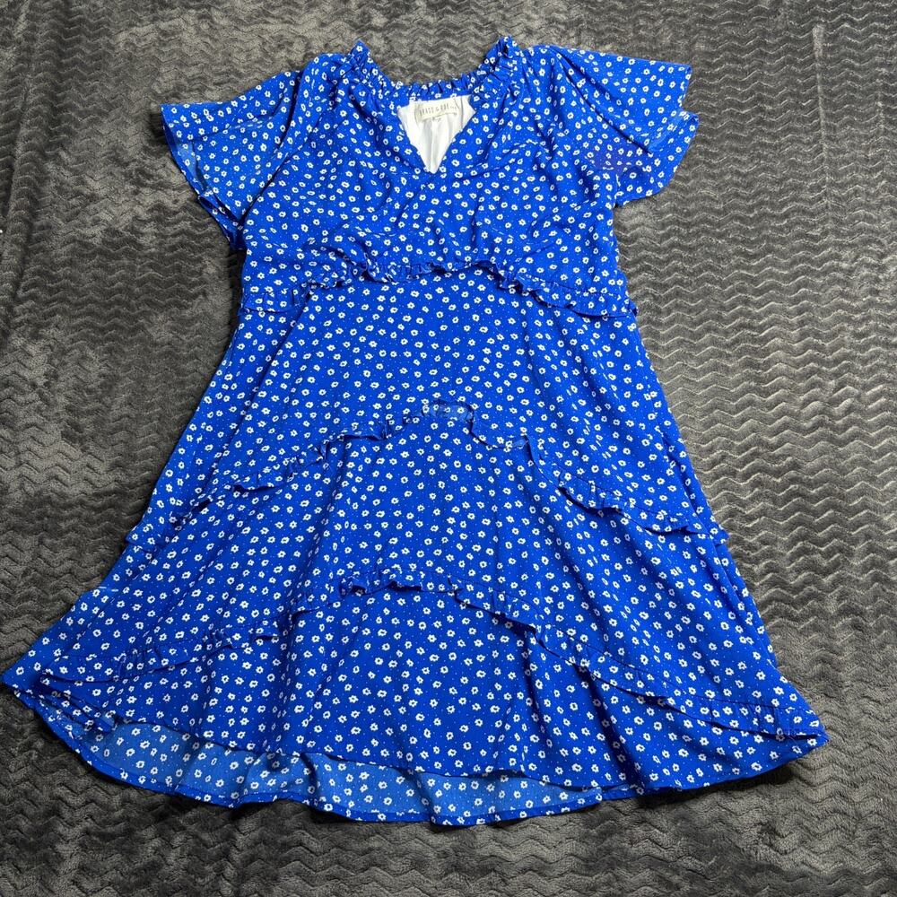 Brass and Roe short Dress Women size Small Floral Tiered blue